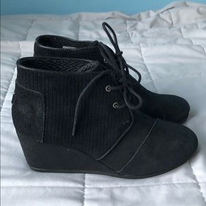 TOMS black suede wedge desert bootie